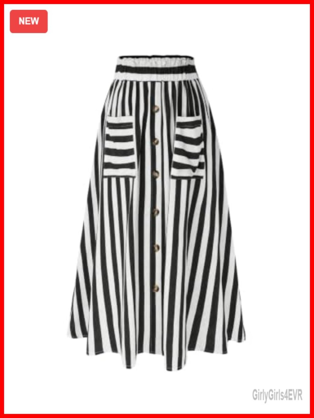 Plus Size Striped High Waist A-Line Maxi Skirt with Pockets Button Front